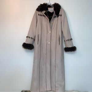 Vintage Penny Lane Coat Novelti 90s Y2K Beige Faux Fur Faux Suede Full Length S